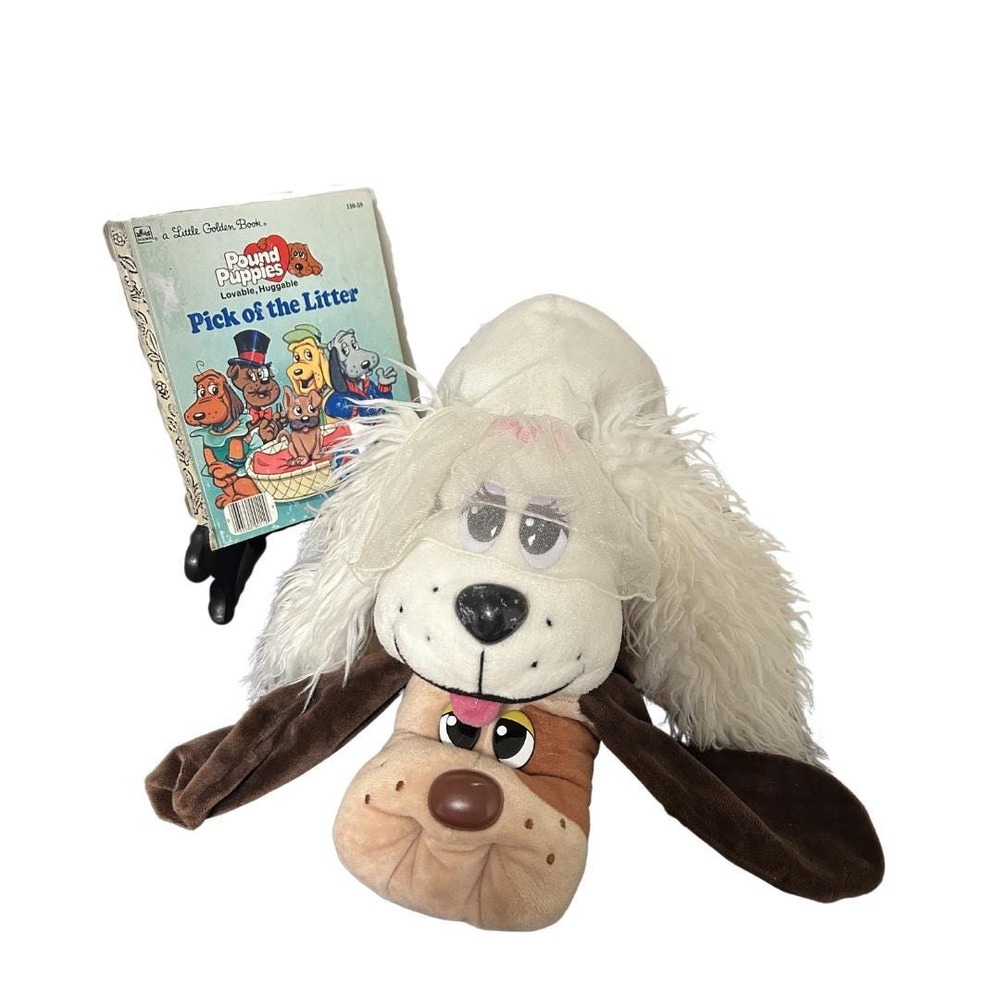Vintage Pound Puppies Plush Set with Little Golden Book |Retro 80s Nostalgia Toy